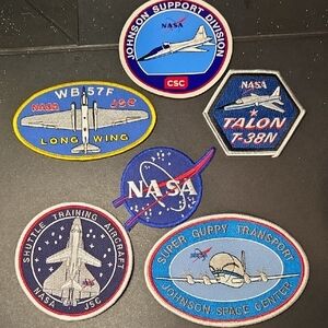 NASA Embroidered Patch Set Of 5 And One Sticker - Blue and Red